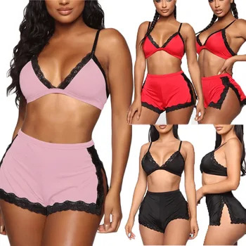 

Sexy Lingerie Lace Bra+Shorts Set Women Babydoll Nightwear Sleepwear Set Underwear