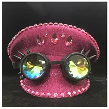 Стимпанк модный розовый шлем полиции с черными металлическими классами для женщин представление военная шляпа Детская атласная фуражка капитана шляпа 3 размера