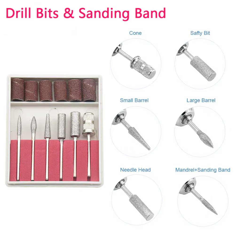 Elétrica para Unhas Lixa para Pedicure Acessório para Pedicure Ferramentas para Unhas Kit com 6 Brocas para Unhas e 6 Broca Artísticas Lixas 20000rpm 4 para pedicure, acessório para pedicure, kit com