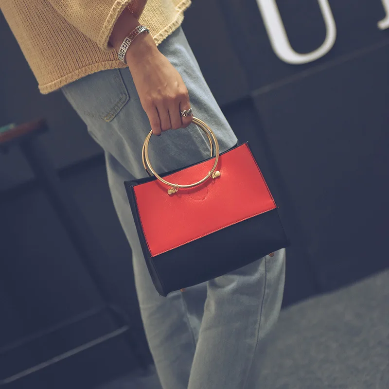 

Bag 2016 New Style Korean-style WOMEN'S Bag Picture Circular Ring Handbag Contrast Color Crossbody Bag Bag Fashion