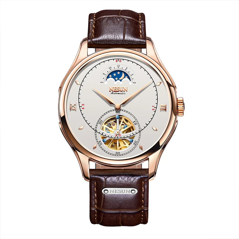 

CAINUOS Classic Mens Retro Watches Automatic Mechanical Watch Tourbillon Clock Genuine Leather Waterproof Business Wristwatch
