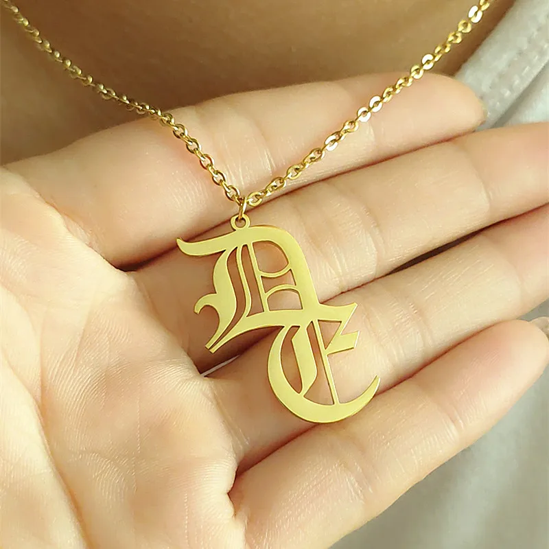 Handmade Custom Jewelry Old English Double Initial Necklace Gold Filled Personalized Name Statement Necklaces For Women | Украшения и