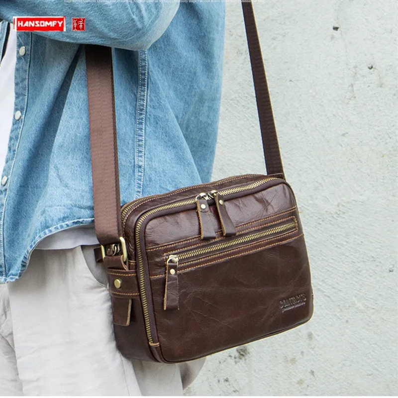 

Fashion genuine leather men's shoulder crossbody bag men business storage bag first layer leather male Messenger bags