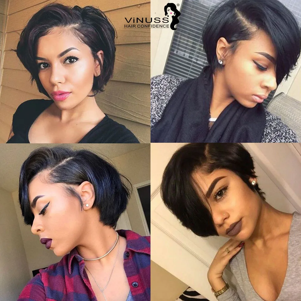 8 дюймов Короткие Pixie Cut кружевные передние человеческие волосы парики для женщин предварительно сорванные бразильские Remy 13X4 кружевные передние парики отбеленные узлы Vinuss