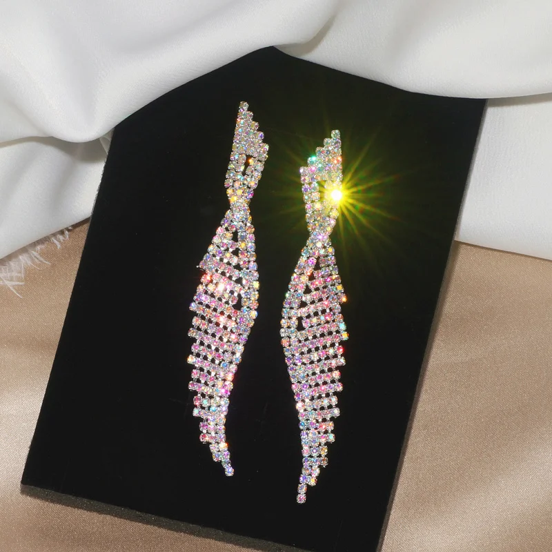 2020 Luxury Bling Colorful Crystal Rhinestone Long Tassel Earrings For Women Bridal Big Drop Dangle Earrings Wedding Jewelry