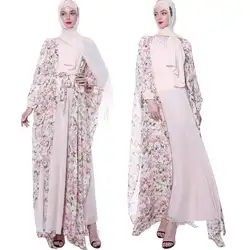 Мусульманское женское открытое кимоно абайя с цветочным принтом Длинное Макси платье кардиган ислам Дубаи шифоновое повседневное