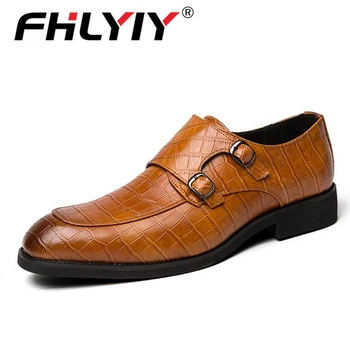 

Fhlyiy Men Dress Shoes Leather Men Business Dress Shoes Crocodile Pattern Pointed Toe Oxford Shoes Male Party Wedding Footwear