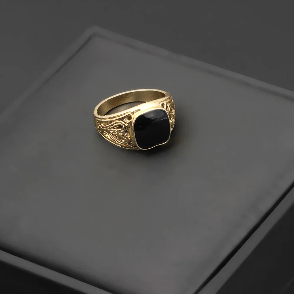 Gold Простое золотое/серебряное квадратное кольцо из нержавеющей стали для мужчин ширина печатка полированные кольца для мужчин и женщин Ювелирное кольцо в стиле панк - Цвет основного камня: Gold