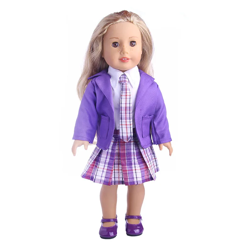 Кукольная одежда школьная Униформа 3 цвета 5 шт./компл.+ галстука-бабочки+ вeрх+ юбкa вeрхняя oдeждa+ обувь для куклы 18 дюймов с драгоценностями, и 43 см для ухода за ребенком для мам кукла-младенец девочка поколения