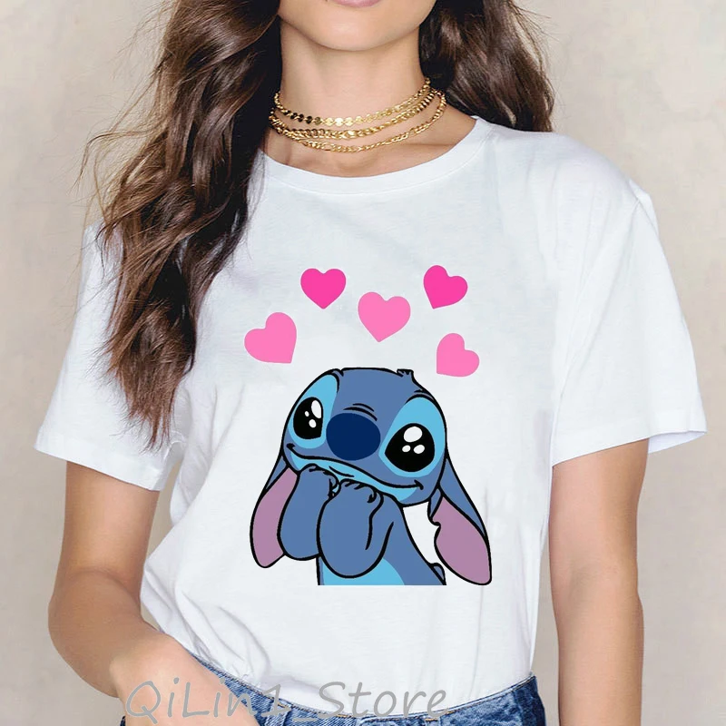 LILO STITCH футболка женские летние топы белая harajuku Kawaii одежда футболка femme прекрасный мультфильм Повседневная печать женская футболка