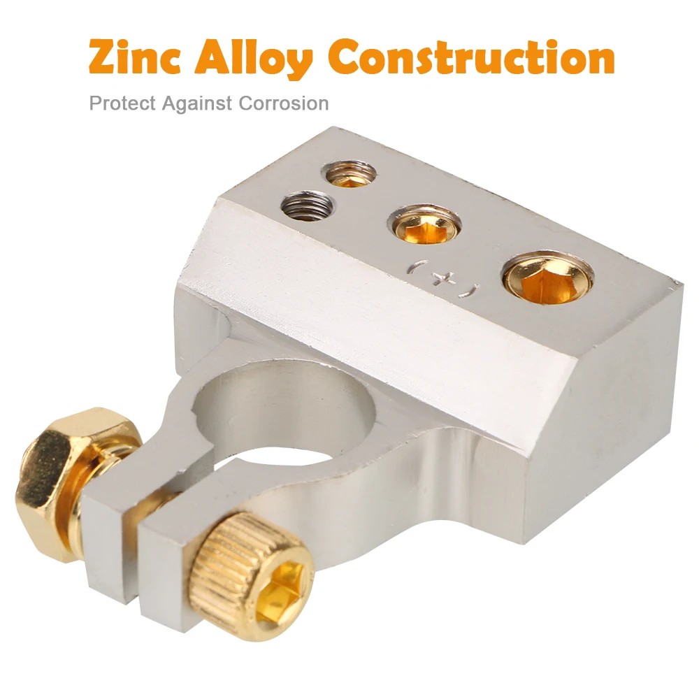 Battery Terminals 2Pcs Car Battery Terminal Connectors Audio Stereo Cable Clamps 0/2/4/8/10GA Adapter Modified Set
