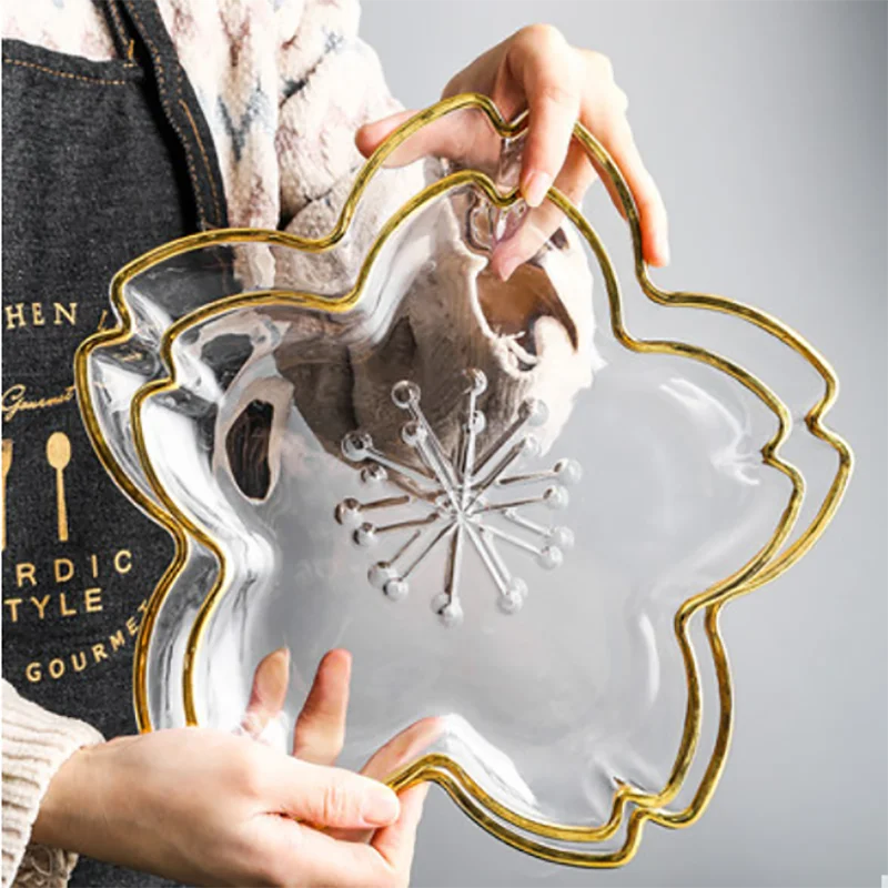 

2020 Japan's Hot New Personalized Fashion Creative Color Painted Transparent Glass Bowl Fruit Salad Bowl Dessert Seasoning Plate