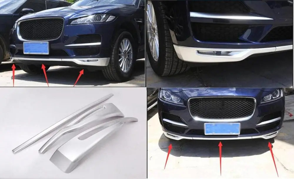 For Jaguar F-Pace F Pace Car-styling ABS Matte Chrome Front Grill Bumper Cover Trim Set of 3pcs