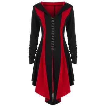 

Gothic Long Coat Women Casual Top Fashion Red Hot Sale Streetwear Lace Up Spring Thin Slim Female Blue Hooded Outerwear Coats