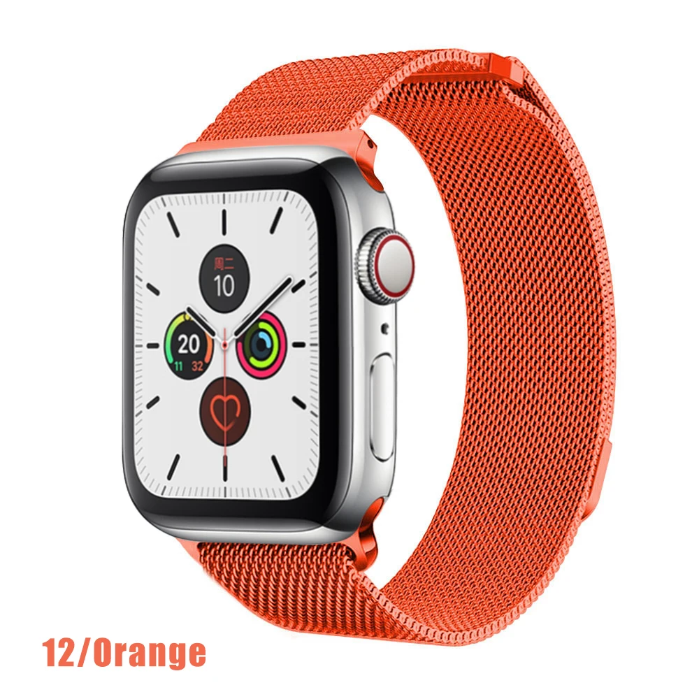 Миланская петля для apple watch серии 1 2 3 4 5 ремешок для iwatch ремешок из нержавеющей стали магнитная пряжка 38 мм 40 мм 42 мм 44 мм браслет - Цвет ремешка: Orange