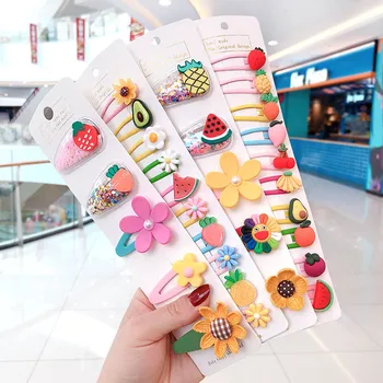 

10/15/20 Pcs/Set Girls Cute Cartoon Fresh Fruit Barrettes Hairpins Children Lovely Hair Clips Kids Hair Bands Hair Accessories