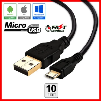 

Extra Long10ft 3 M Micro USB Data Sync Charger Charging Cable Cord Samsung Android PS4 Controller Black Micro USB Cables