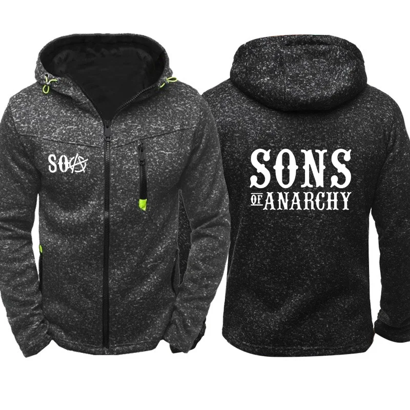 SOA Sons of anarchi/Новая модная спортивная одежда для мужчин; толстовки на молнии; Мужская Повседневная Толстовка; Флисовая теплая толстовка в стиле хип-хоп