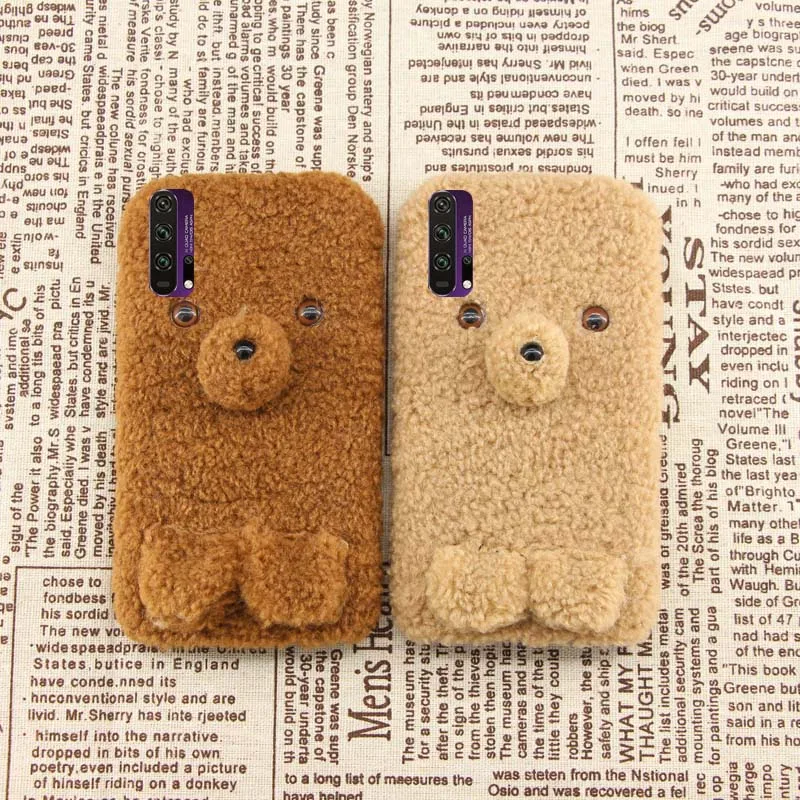 

Honor 20 Pro Case Lovely Plush Bear doll Winter Keep warm Soft Silicone Protection Shockproof Back Cover For Honor 20 Pro Cover
