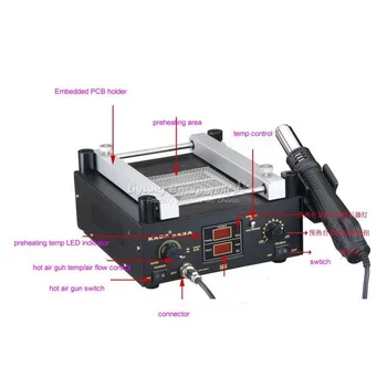 

220/110V 600W KADA 853A SMD Rework Soldering Pre-heating Station Warm-up Infrared rays Hot air gun bga