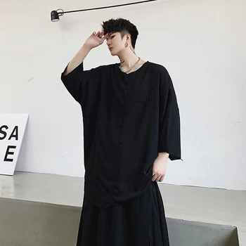 

Dark ins T-shirt fashion summer retro Short Sleeve T men's Japanese top irregular temperament, drop feeling Yamamoto stitching