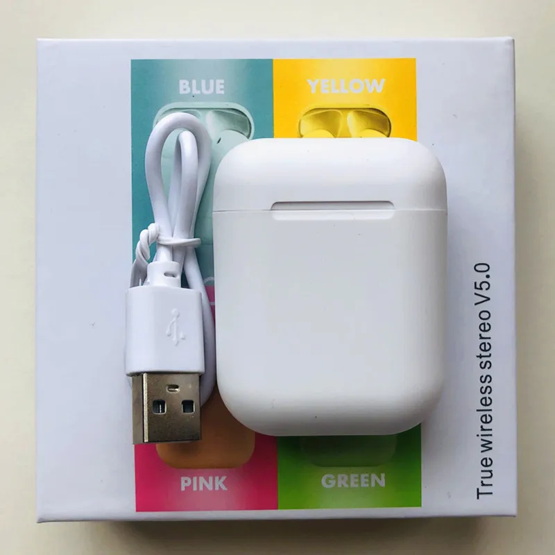 white with box I12 tws Bluetooth наушники матовые беспроводные наушники Hands free бизнес наушники Спортивная гарнитура android Ios мобильный телефон стручки черный - Цвет: white with box