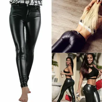 

Brand New Women PU Leather Trousers Stretchy Push Up Pencil Pants Skinny Tight Black Wrap Hip Capris Plus Size S-2XL