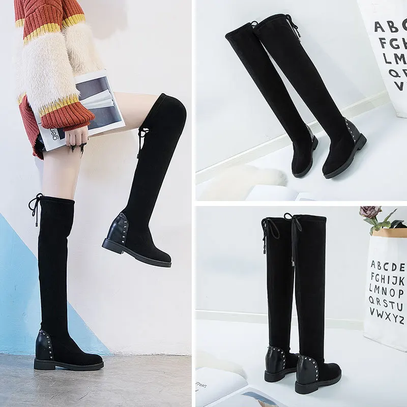 

2019 Autumn And Winter plus Velvet Elevator over-the-Knee Boots Women's Korean-style Rivet Casual Fashion Boots Children Thigh B