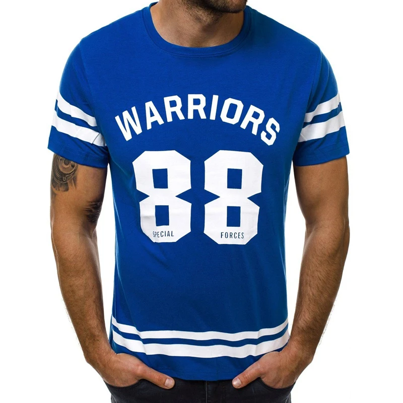 Новая футболка мужская цифра 88 с буквенным принтом Повседневная тонкая с коротким рукавом с круглым вырезом белая черная забавная футболка Homme - Цвет: Королевский синий
