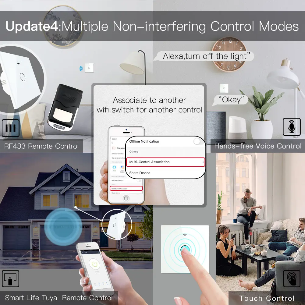 2020 Новый Wi Fi RF433 умный сенсорный переключатель 2/3 способ приложение Smart