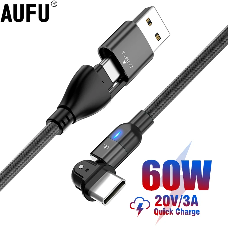 AUFU 60W USB C To USB Type C Cable PD Fast Charger Cord USB-C Type-c Cable For Xiaomi Samsung Macbook iPad Data SYNC 180 Rotate iphone to hdmi cable