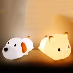 Животное собака кошка светодиодный ночник мягкий силиконовый сенсорный датчик управления лампа с USB подзарядкой Детская Спальня