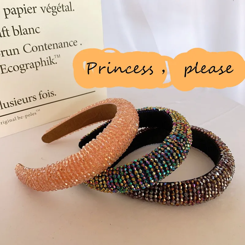 

Full Rhinestone Padded Headbands Hair Hoops Top-grade Shiny Baroque Luxury Diamond Hair Accessories Wide Headbands Wholesale