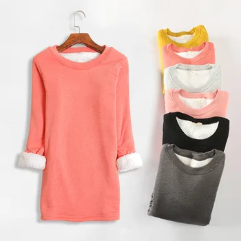 

Autumn and winter 2019 new medium and long Plush bottoming thickened large cotton slim warm top