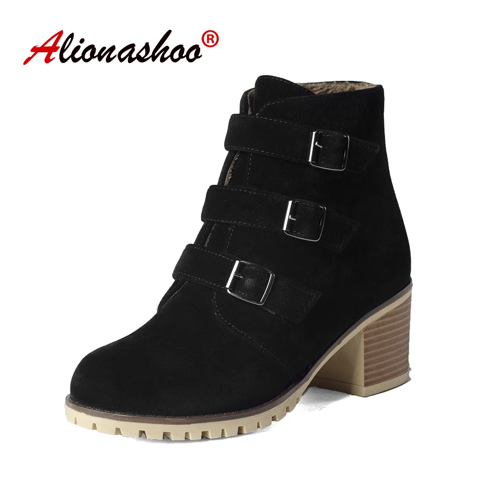 

Drop Shipping Women's Solid Color Square Heel Zipper Suede Boots Round Head with Snow Boots Round Head Shoes New Listing 2019