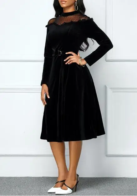 Зима-осень платье Для женщин Повседневное размера плюс стройнящие Лоскутные сетчатые бархатные платья, элегантные пикантные бальное платье Длинные вечерние платья 5XL