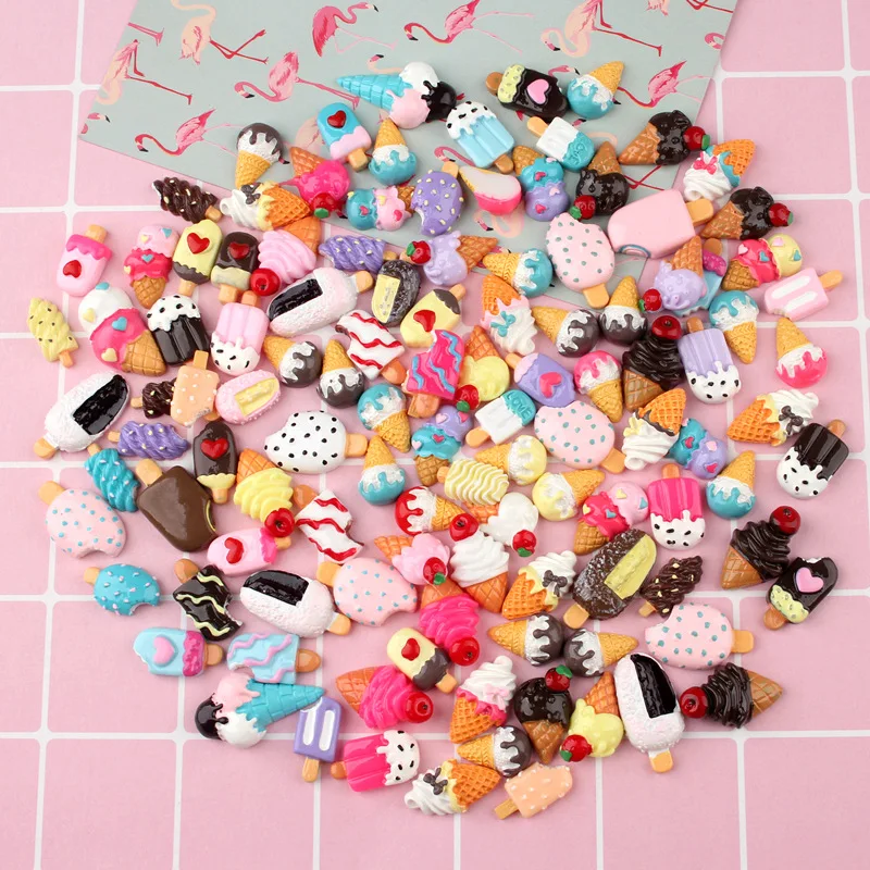 

30pcs Simulated Resin ice cream Popsicle ice-lolly charms pendant jewelry making Diy Hair Ornaments Accessories Hanging Material