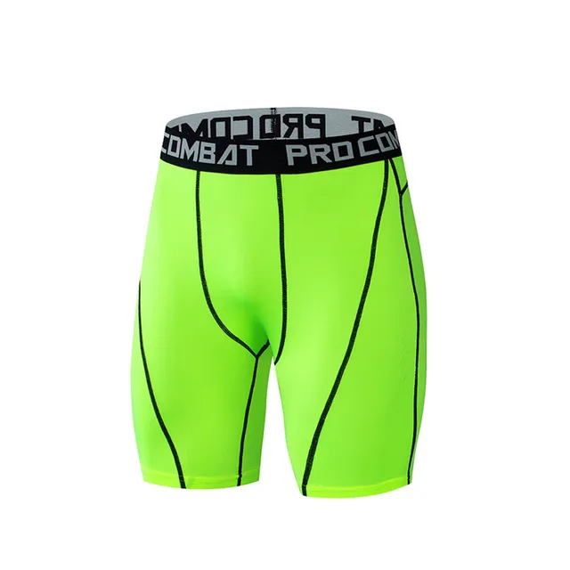 Men Bodybuilding Shorts Fitness Workout Inseam Gym Knickers Male Muscle Alive Elastic Compression Tights Skinny Leggins Hombre Green