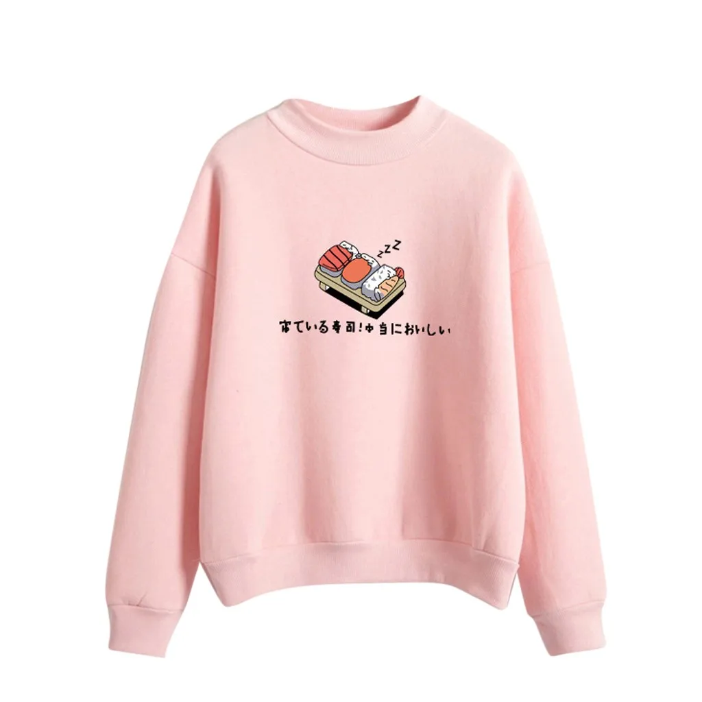JAYCOSIN Fashion Women Casual Simple Sushi Printed Hooded Loose Sweatshirt Comfortable Soft Sweet Cute Pullover Top Blouse