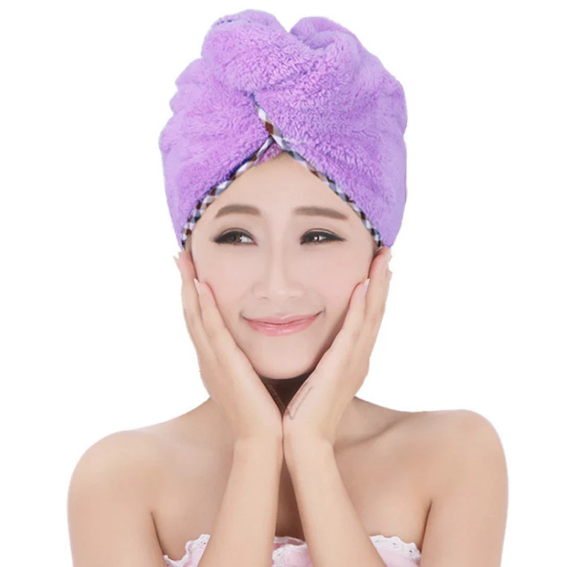 Purple 2 шт волос быстросохнущее полотенце микрофибра обернутый душ шапочка для купания с кнопкой SP99 - Цвет: Purple