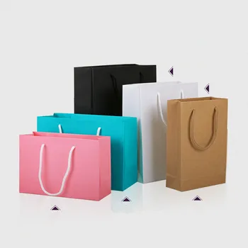 

[B Version] 10pcs/lot Takeaway Shopping Bag Paper Tote Bag Candy-colored Kraft Paper Bags Custom Clothing Gift Storage Packaging