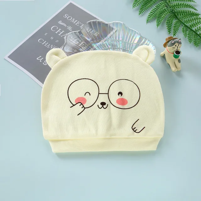 Four Seasons Kids Newborn Baby Hats 100% Cotton Cap 40 Color Cartoon Cute Printed Hat Suitable for 0-12 Months Baby Accessories Glasses cat yellow