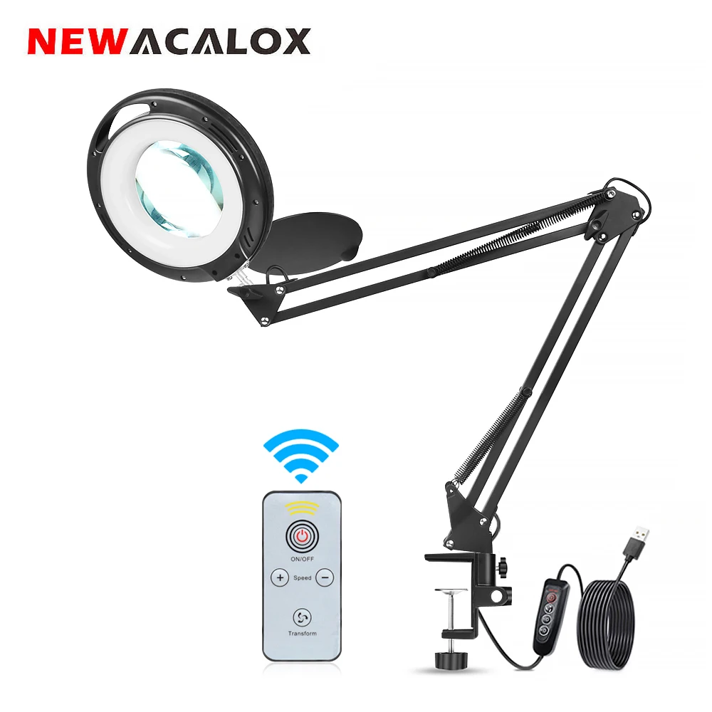 

NEWACALOX 5X Magnifier Wireless Remote Control LED Lamp 3 Adjustable Lights Color Suitable for Reading crafts Hobby DIY Welding