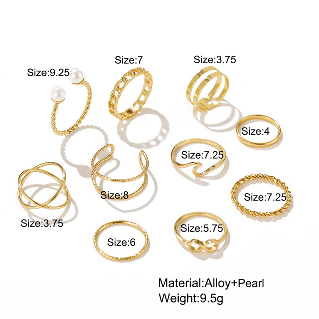 Punk Silver Color Chain Rings Set For Women Girls Fashion Pearl Irregular Finger Rings 2021 Female Knuckle Jewelry Gift