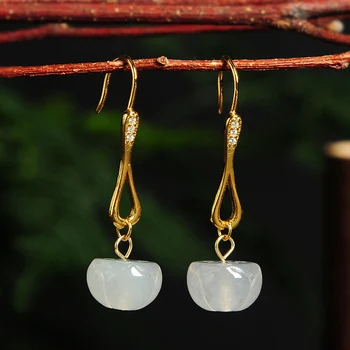 

925 silver inlaid light green jade buckle jade earrings genuine natural A goods Myanmar jade earrings ear hook with certificate