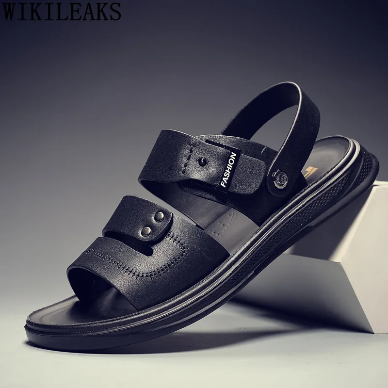 

Сандалии мужские кожаные пляжные, босоножки для улицы, дизайнерские, черные, лето 2024