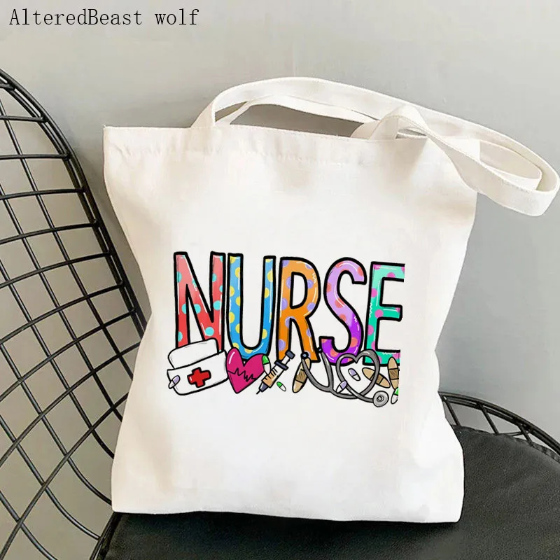 Women Shopper bag Nurse With Crazy Bestie Kawaii Bag Harajuku Shopping Canvas Shopper Bag girl handbag Tote Shoulder Lady Bag