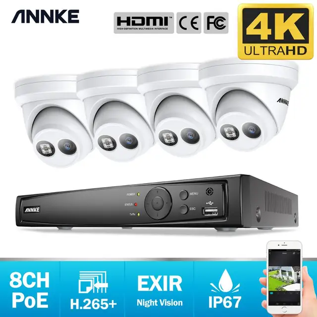 $US $360.45 ANNKE 8CH 4K Ultra HD POE Network Video Security System 8MP H.265+ NVR With 4PCS 8MP 30m EXIR Night Vision Waterproof IP Camera