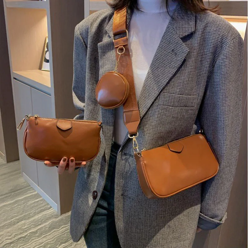 

2020 Fashion PU Shoulder Messenger Bag 3 Sets Women Handbags Tote Solid Color design Leather Lady's Evening Clutch Purse Money
