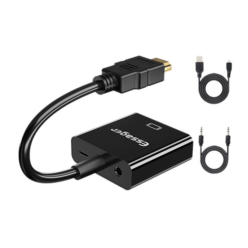 AABB-Essager HDMI To VGA Adapter Video Cable 1080P HDMI Male To VGA Female Converter Digital Analog For PS4 PC Laptop TV